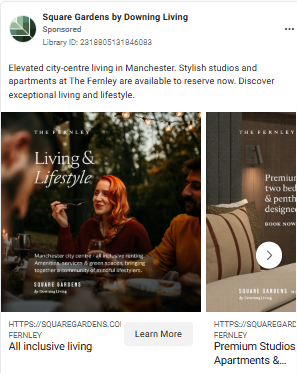 An example of a Meta advert from Downing Square Gardens